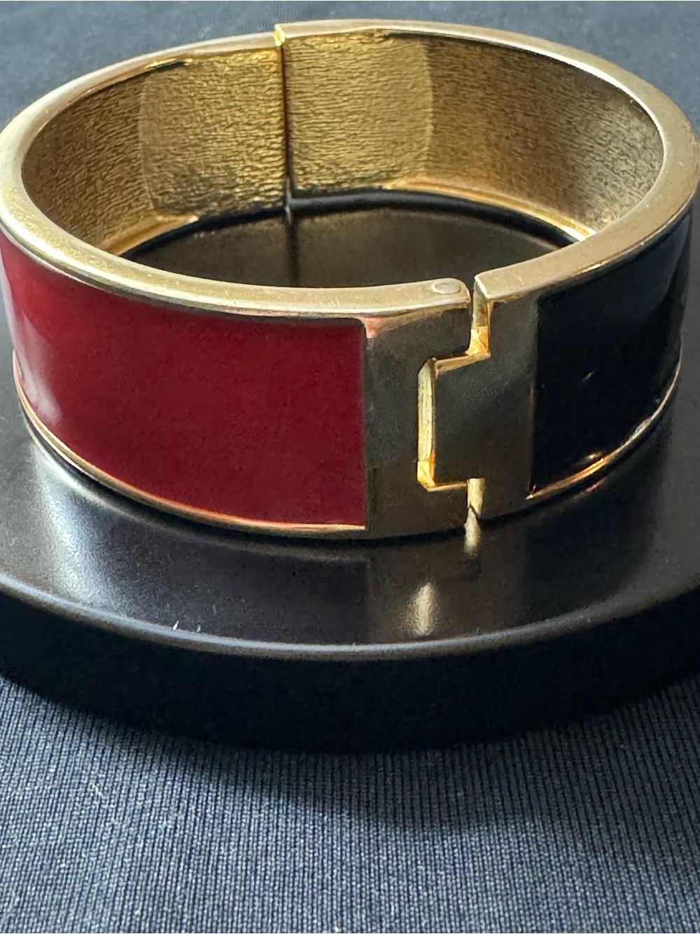 Vintage Red and Black Enamel Hinged Bangle Bracelet